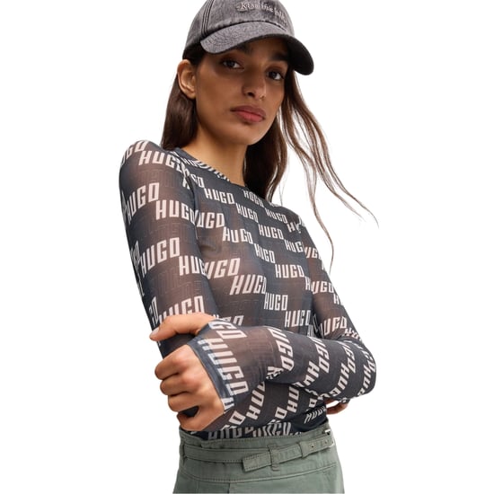 Hugo Dames-T-shirt met opdruk, slim fit en lange mouwen (Bruin) - Image 3