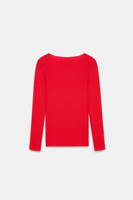 Slim Fit Boat Neck Long Sleeve Knit Blouse - Image 5