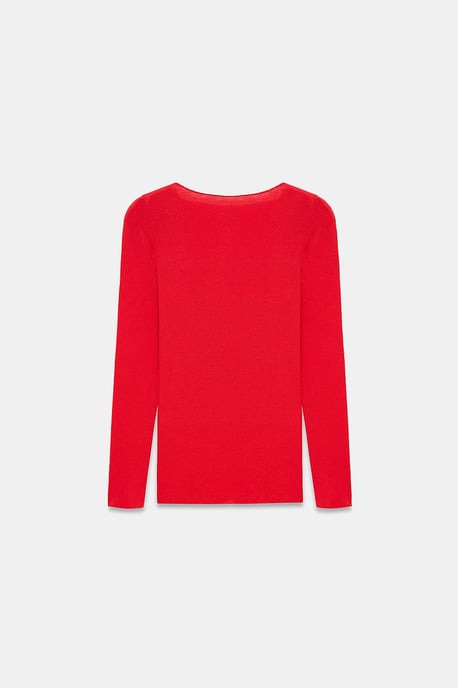 Slim Fit Boat Neck Long Sleeve Knit Blouse - Image 6