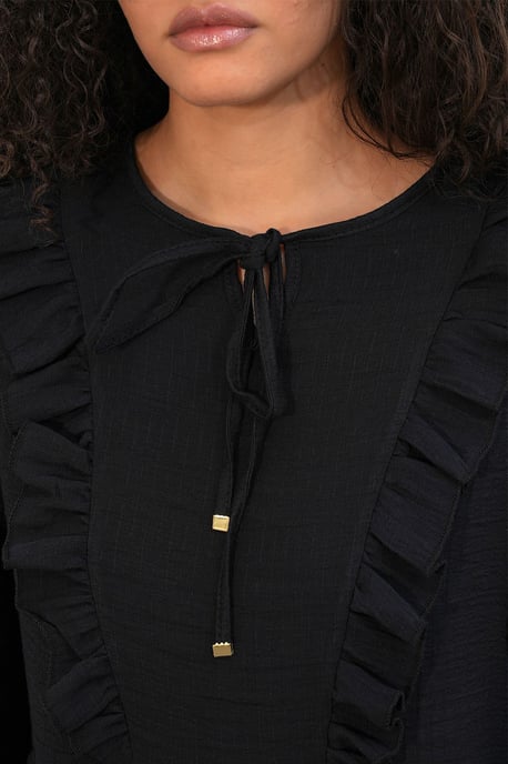 Frilly Woven Blouse With Tie Closure - Image 5