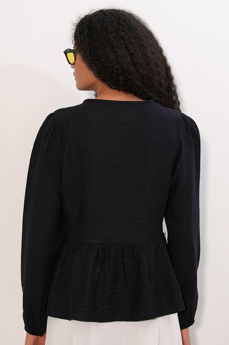 Frilly Woven Blouse With Tie Closure - Image 6