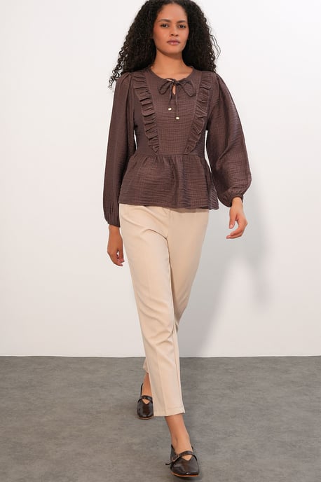 Rimpelige Geweven Blouse Met Strik Sluiting - Image 2