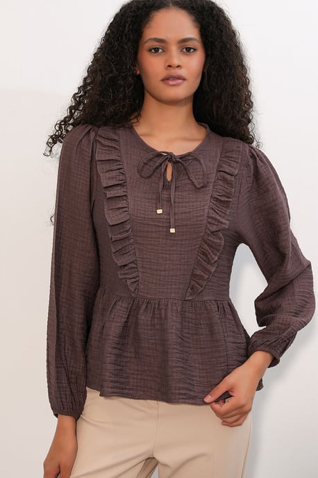 Rimpelige Geweven Blouse Met Strik Sluiting - Image 4