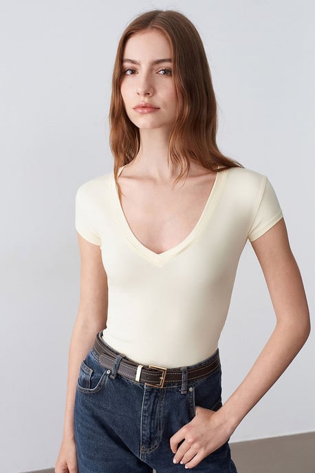 Slim Fit V-hals Jersey Blouse - Image 3