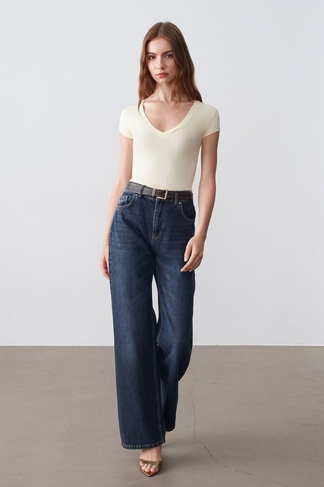 Slim Fit V-hals Jersey Blouse - Image 4
