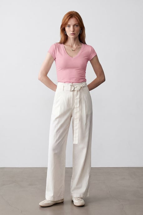 Slim Fit V-hals Jersey Blouse - Image 4