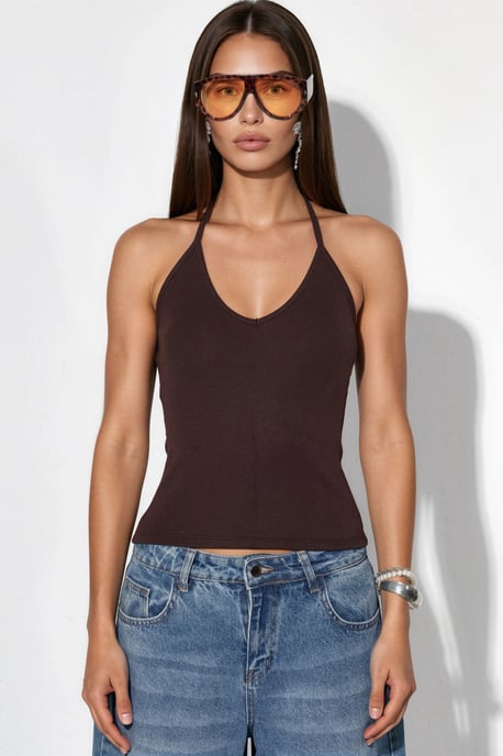 Slim Fit Halterhals Tricot Blouse - Image 5