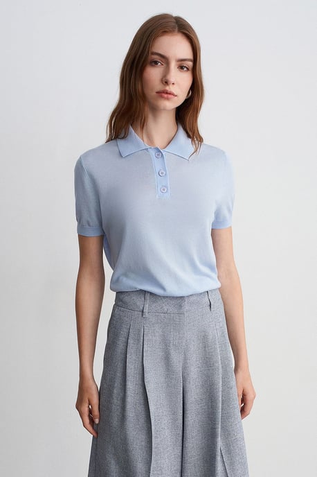 Dames Polo Kraag Knop Blouse - Image 3