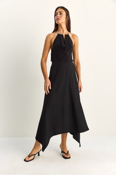 Midi A-line Skirt With Button Closure - Image 3