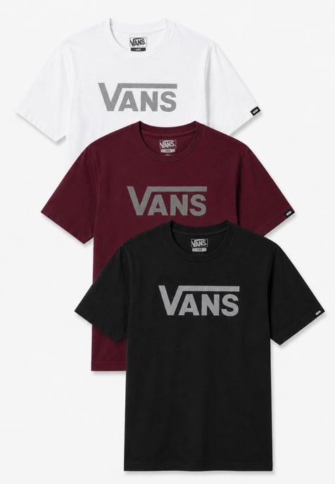 3 Pack Vans Mens Classic Logo T Shirt in Black / Burgundy / White - Image 1