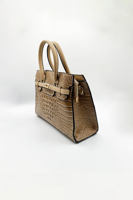Crocodile-Print Handbag in Beige - Image 3