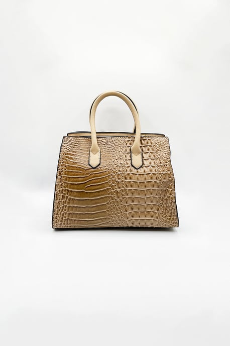 Crocodile-Print Handbag in Beige - Image 4