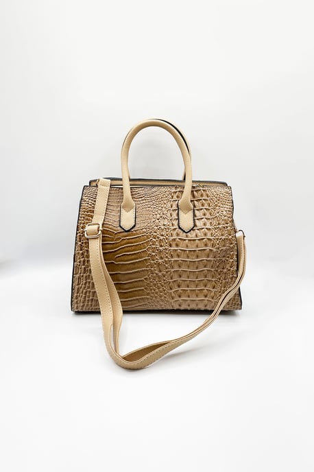 Crocodile-Print Handbag in Beige - Image 5