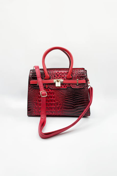 Crocodile-Print Handbag in Dark Red - Image 2