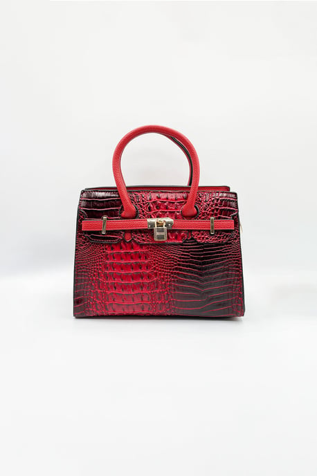 Crocodile-Print Handbag in Dark Red - Image 3