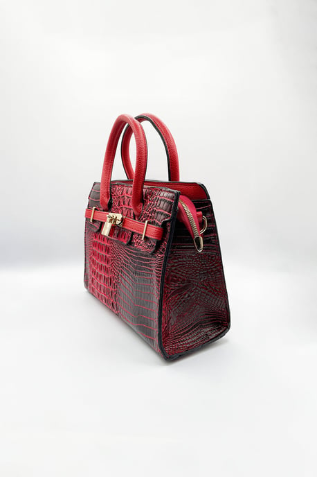 Crocodile-Print Handbag in Dark Red - Image 4