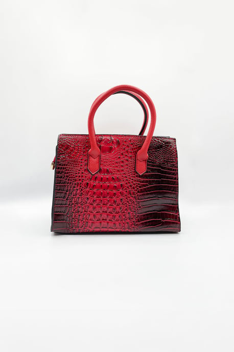 Crocodile-Print Handbag in Dark Red - Image 5