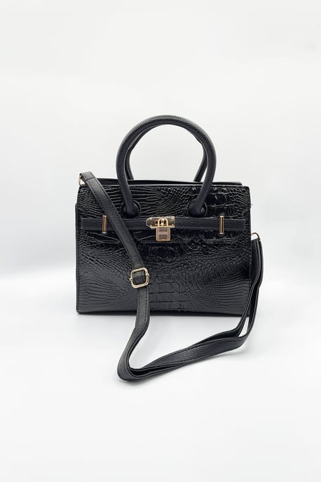 Crocodile-Print Handbag in Black - Image 2