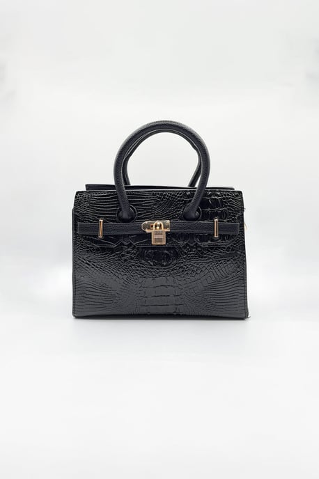 Crocodile-Print Handbag in Black - Image 3