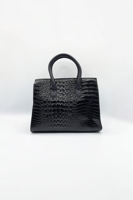 Crocodile-Print Handbag in Black - Image 5