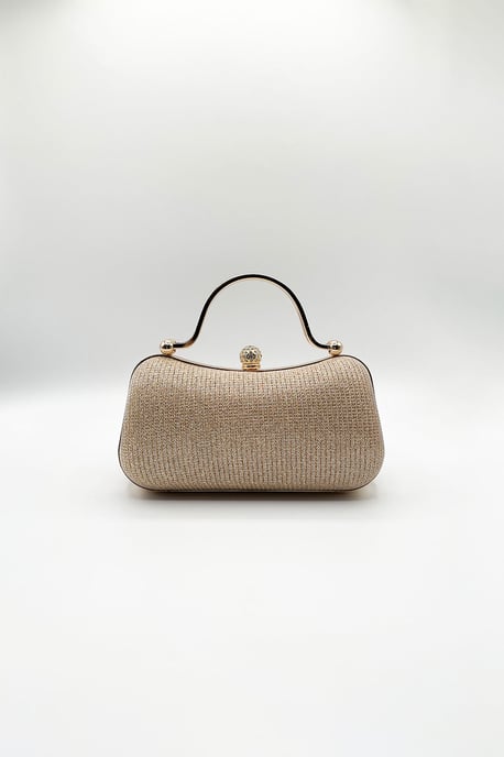 Diamonte Handle Glitter Clutch Bag with Chain Strap in Gold - Image 2