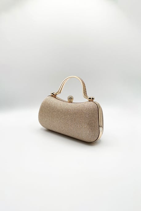 Diamonte Handle Glitter Clutch Bag with Chain Strap in Gold - Image 3