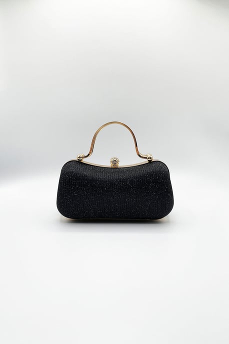 Diamonte Handle Glitter Clutch Bag with Chain Strap in Black - Image 2
