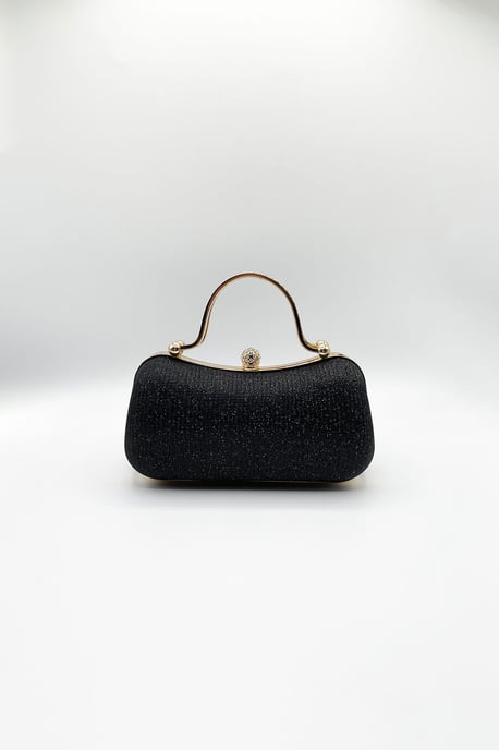 Diamonte Handle Glitter Clutch Bag with Chain Strap in Black - Image 4