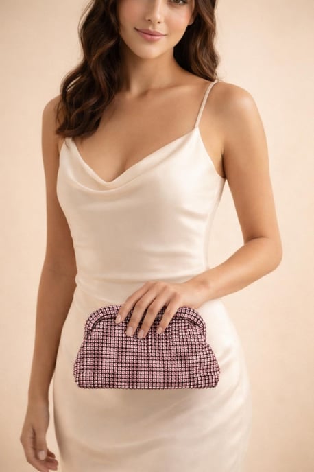 Crystal Pouch Clutch Bag In Pink - Image 1