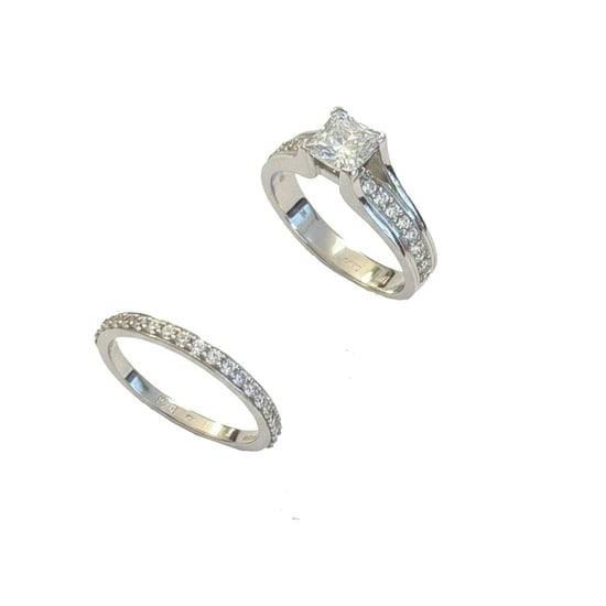 Women's Ring and Wedding Band Set in 925 Sterling Silver with Princess Cut Cubic Zirconia BIAN023 - Image 1