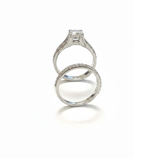 Women's Ring and Wedding Band Set in 925 Sterling Silver with Princess Cut Cubic Zirconia BIAN023 - Image 2