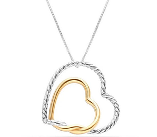 Women's Double Heart Necklace Silver and Gold Intertwined Love BICLL033 - Image 1