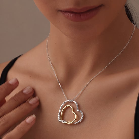 Women's Double Heart Necklace Silver and Gold Intertwined Love BICLL033 - Image 3