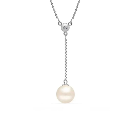 Women's Lariat Necklace with Pearl and Cubic Zirconia in 925 Sterling Silver BICLL019 - Image 1