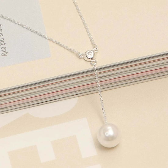 Women's Lariat Necklace with Pearl and Cubic Zirconia in 925 Sterling Silver BICLL019 - Image 2
