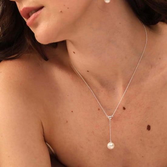 Women's Lariat Necklace with Pearl and Cubic Zirconia in 925 Sterling Silver BICLL019 - Image 4