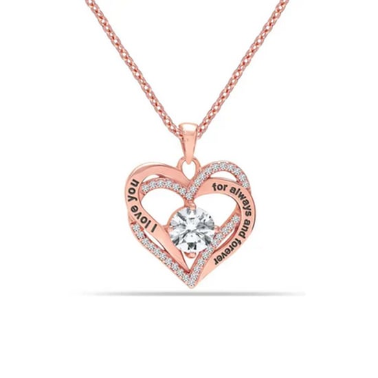 Dames Dubbele Hart Ketting in Roze Goud met Cubic Zirconia “Ik Hou Van Jou” Sterling Zilver 925 BICLL034 - Image 1