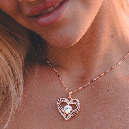 Dames Dubbele Hart Ketting in Roze Goud met Cubic Zirconia “Ik Hou Van Jou” Sterling Zilver 925 BICLL034 - Image 2