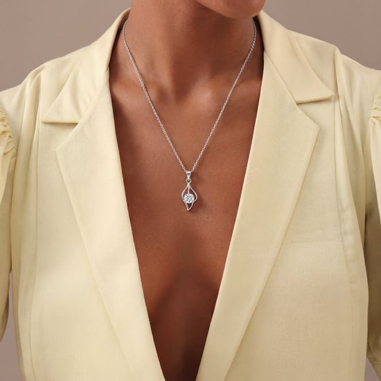Women's Necklace Sterling Silver 925 with Teardrop Pendant and Sparkling Crystal BICLL038 - Image 3