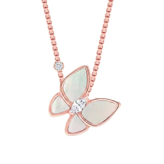 Damesketting met Vlindero pendant en Cubic Zirconia in Roze Goud en 925 Sterling Zilver BICLL035 - Image 1