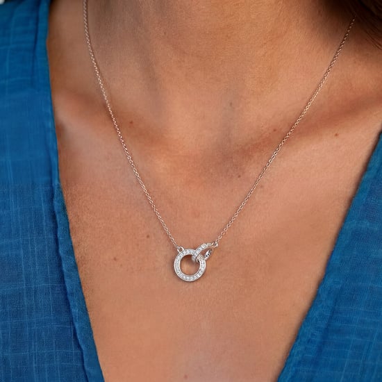 Women's Necklace Silver Circles with Cubic Zirconia in 925 Sterling Silver BICLL039 - Image 2