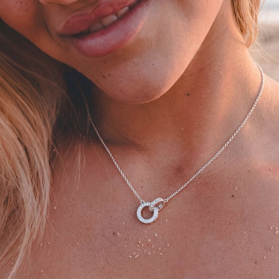 Women's Necklace Silver Circles with Cubic Zirconia in 925 Sterling Silver BICLL039 - Image 3