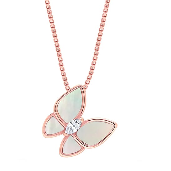 Damesketting met Vlinderhanger, Rosé Goud Geplateerd, 925 Sterling Zilver BICLL016 - Image 1