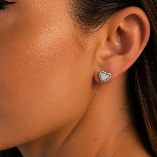 Vrouwen Hart Oorbellen in Zilver met Moeder van Parel en Cubic Zirconia BIPE084 - Image 2