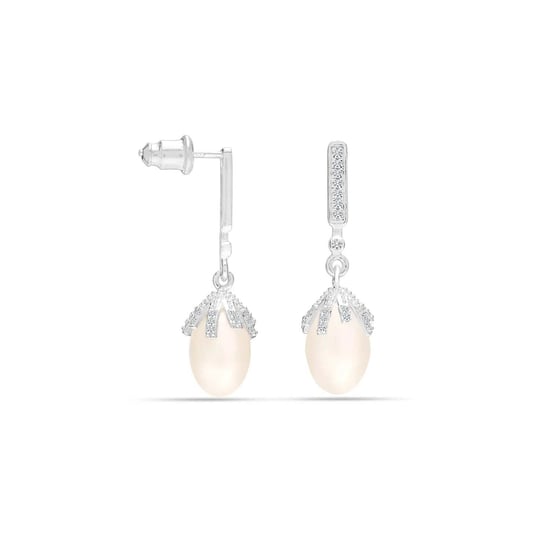 Women's Imperial Pearl Earrings in 925 Sterling Silver and Cubic Zirconia BIPE038 - Image 3