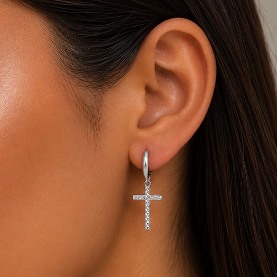Dames Hoopsieraden met Diamanten Kruis in 925 Sterling Zilver BIPE075 - Image 2