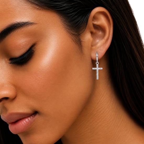Dames Hoopsieraden met Diamanten Kruis in 925 Sterling Zilver BIPE075 - Image 3