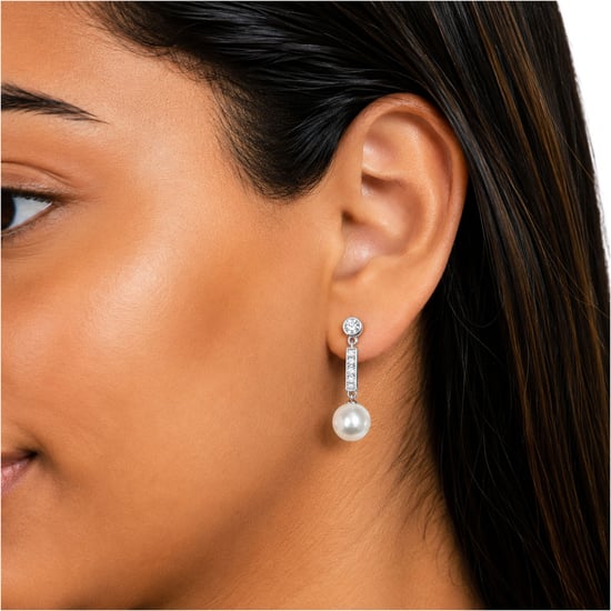 Women's Asymmetric Pearl and Silver Bar Earrings BIPE061 - Image 2