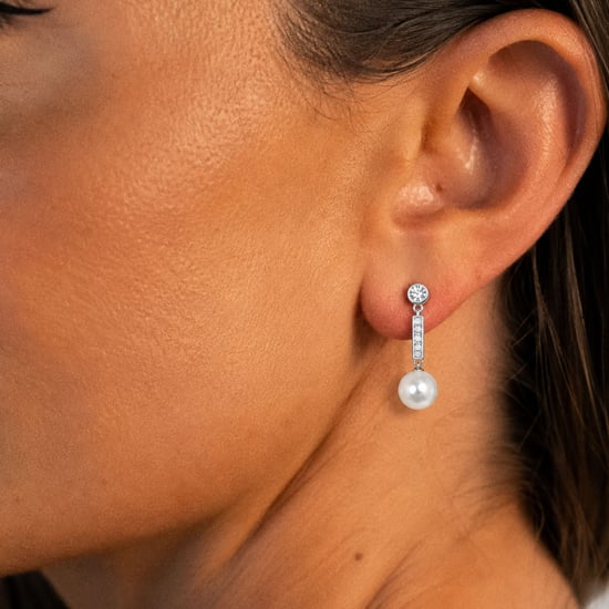 Women's Asymmetric Pearl and Silver Bar Earrings BIPE061 - Image 3