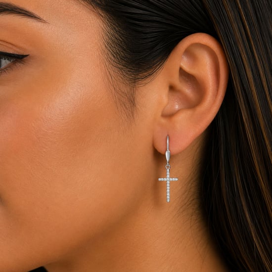 Women's Sparkling Cross Earrings in 925 Sterling Silver with Cubic Zirconia BIPE054 - Image 2
